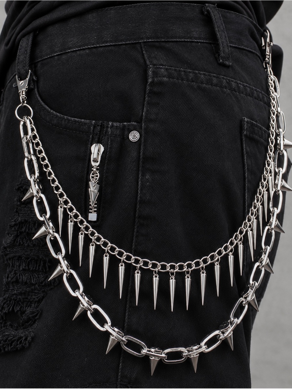 Silver Spike Double-Layer Wallet Chain for Men